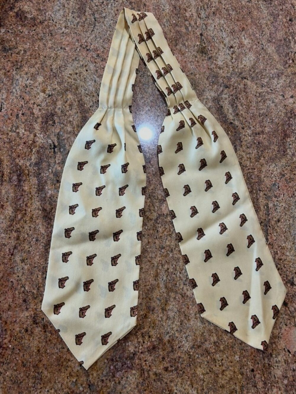 Vintage Yellow Cravat Neck Tie with Horse Heads